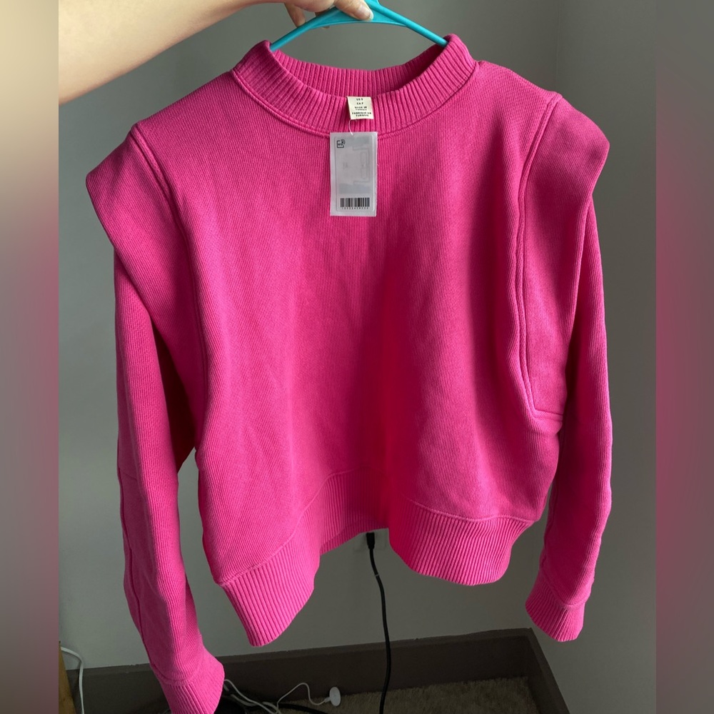 H&M hm Pink Cerise Boxy Relaxed-fit Sweatshirt in Thick Cotton Shoulder sz S NWT
